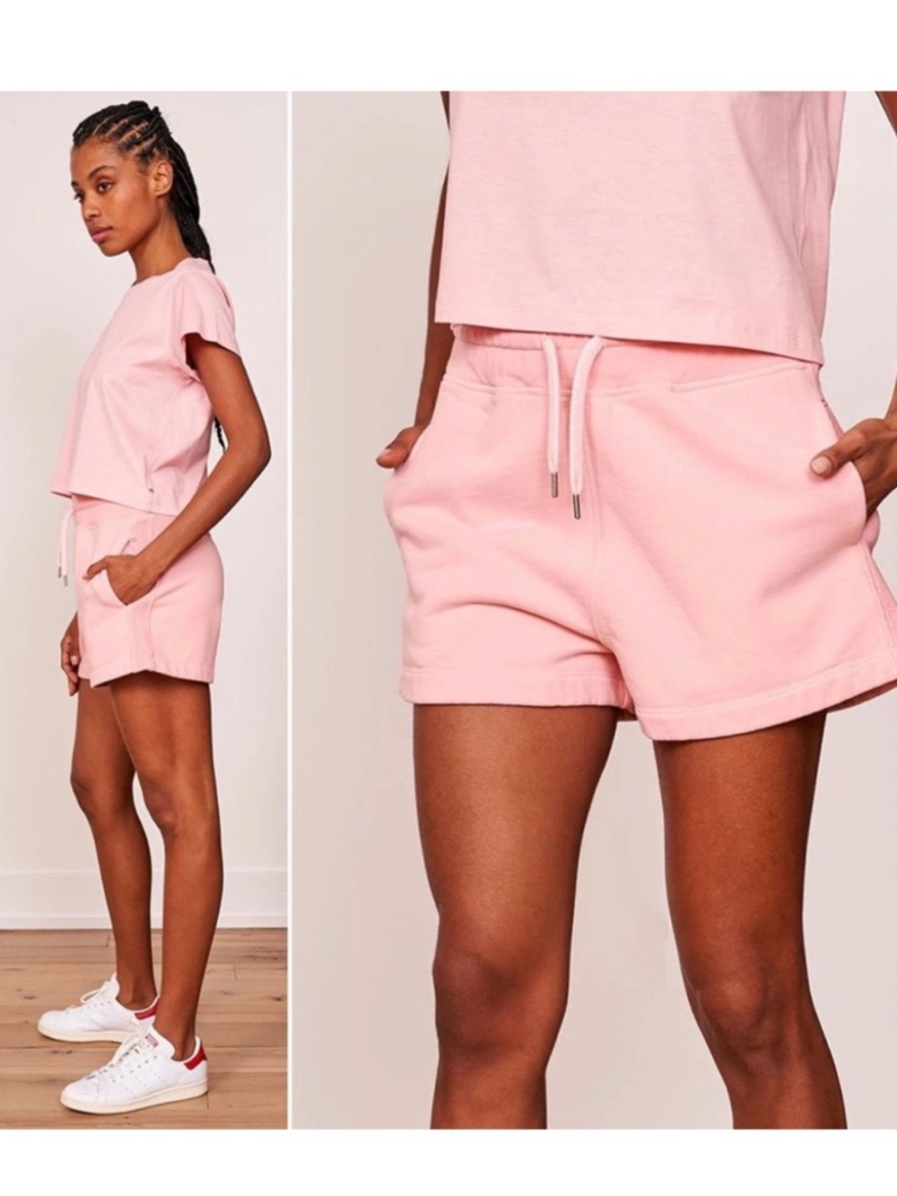 La Ligne Super Shorts Blush Pink French Terry Cotton Drawstring